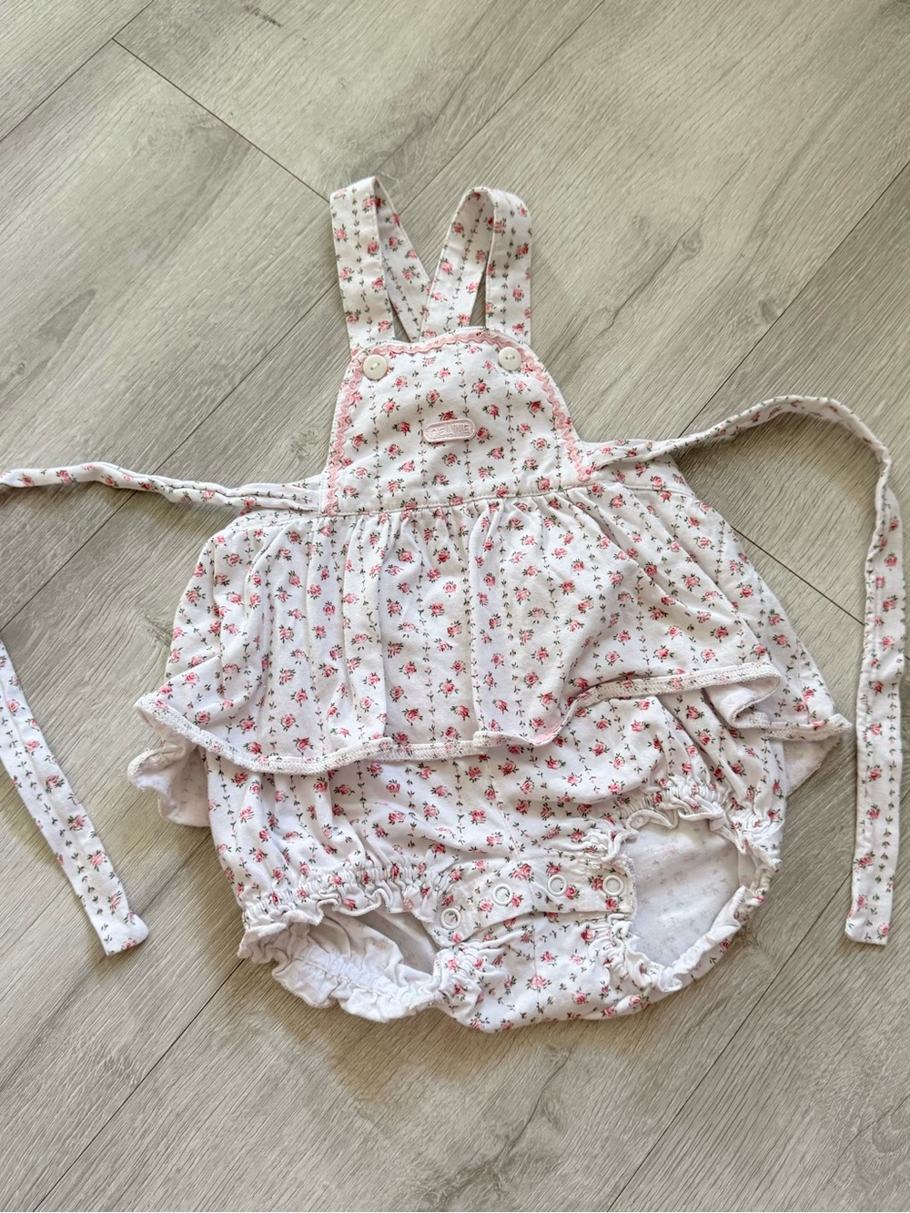 Celine size 90 2t Floral Ruffle Baby Bloomers Romper - White with Pink Flowers